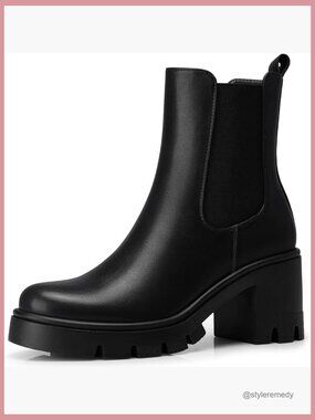 Women Chelsea Ankle Boots Chunky Heels Fashion Platform Booties for Work Night
